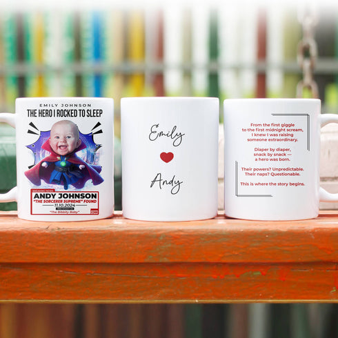 Personalized Baby Sorcerer Mug – Custom Dr. Strange Parody Gift for Mom | Add Baby Photo & Message